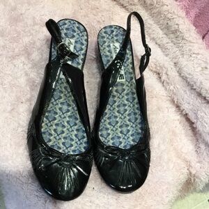 American eagle Black Patent Slingback Mules with Bow
